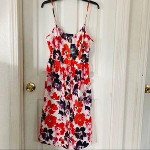 NWT ONE CLOTHING floral linen blend midi button front multi colored dress SZ S